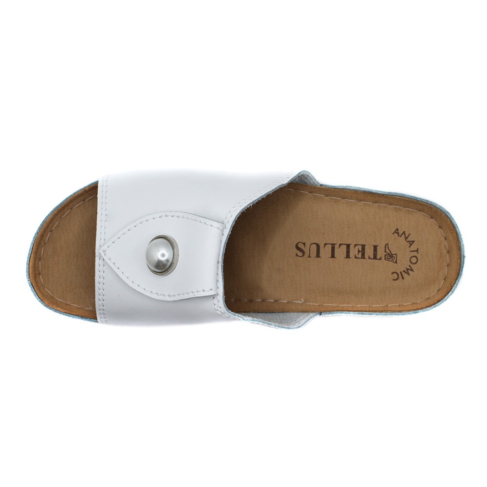 Сабо женские с декором из натуральной кожи с открытым носом и стелькой из иск. нубука цвет белый