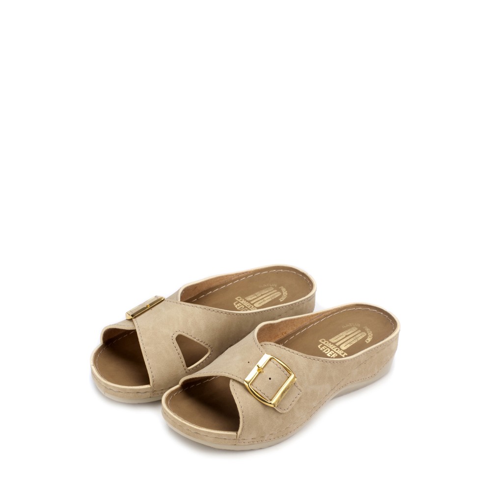 Сабо повседневные из искуссвенного нубука с открытым носом и ремешком цвет бежевый