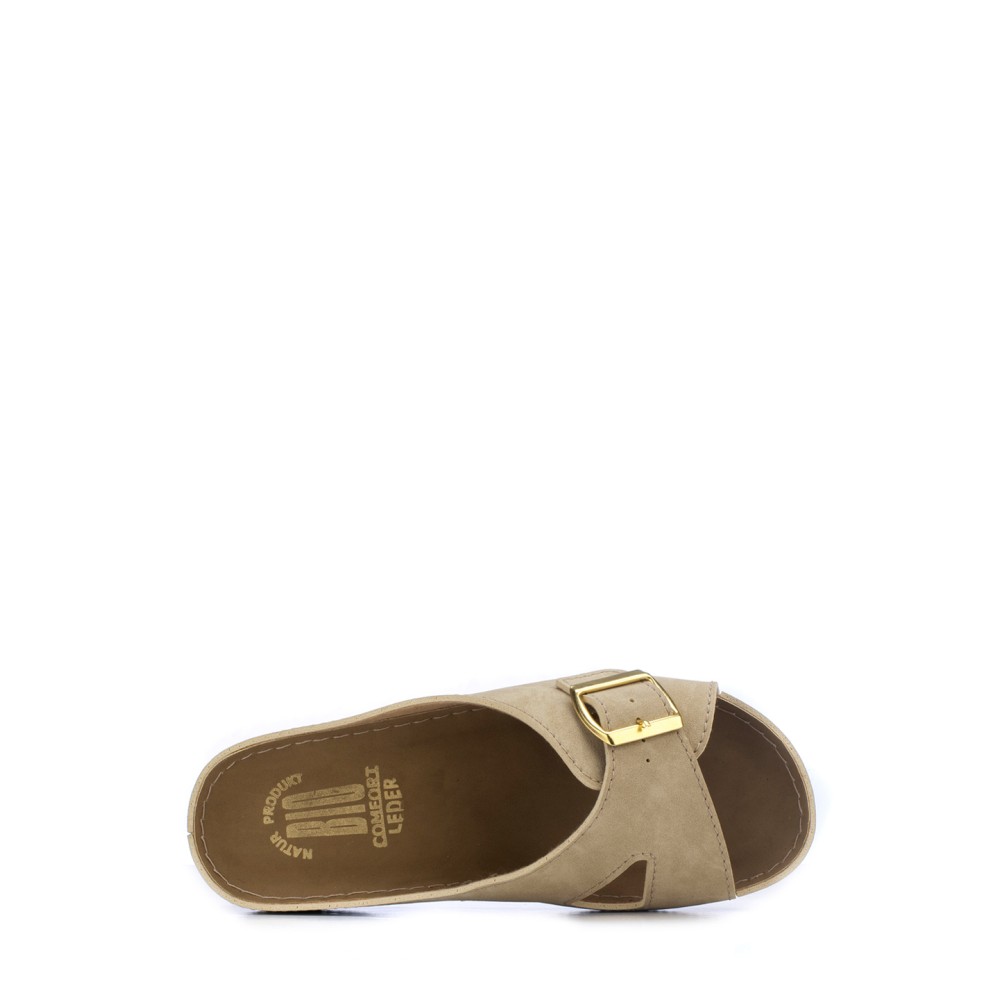 Сабо повседневные из искуссвенного нубука с открытым носом и ремешком цвет бежевый