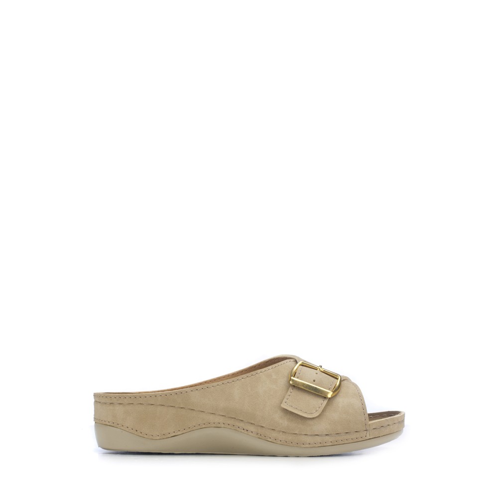 Сабо повседневные из искуссвенного нубука с открытым носом и ремешком цвет бежевый