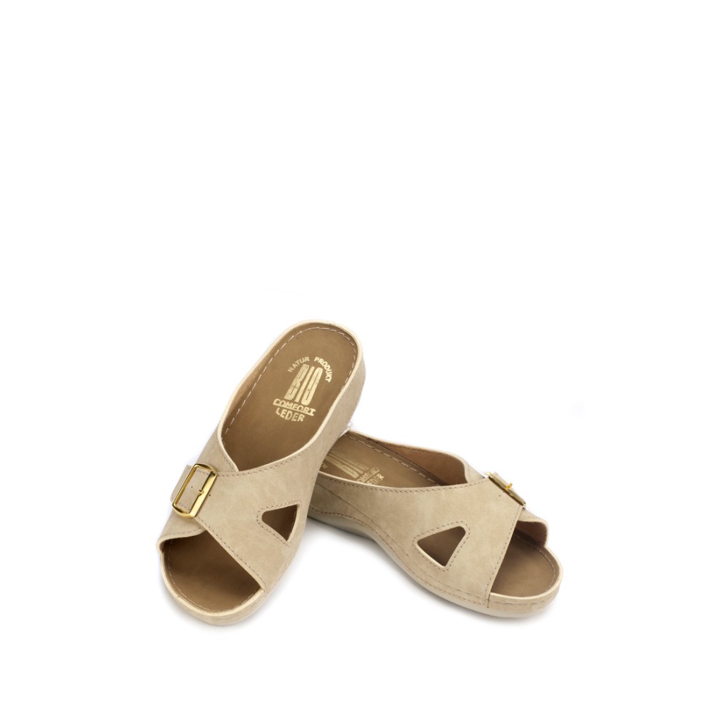 Сабо повседневные из искуссвенного нубука с открытым носом и ремешком цвет бежевый