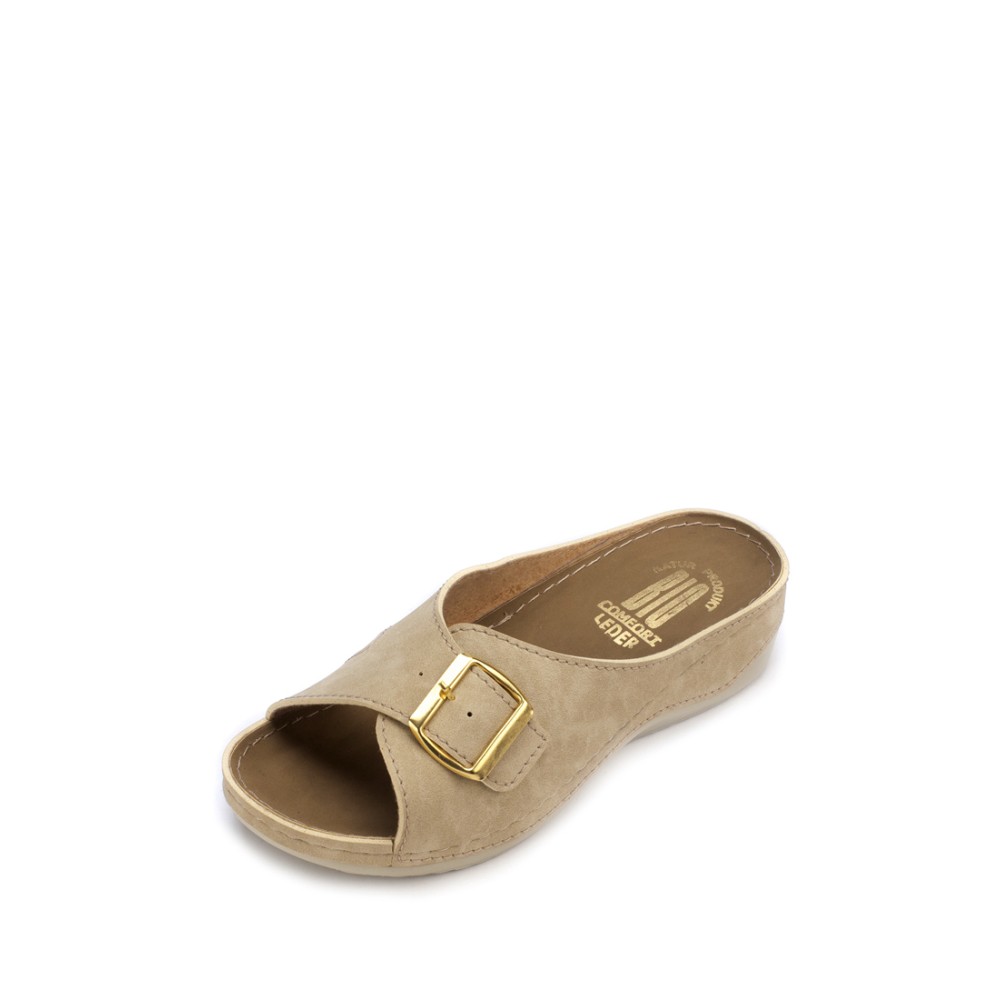 Сабо повседневные из искуссвенного нубука с открытым носом и ремешком цвет бежевый