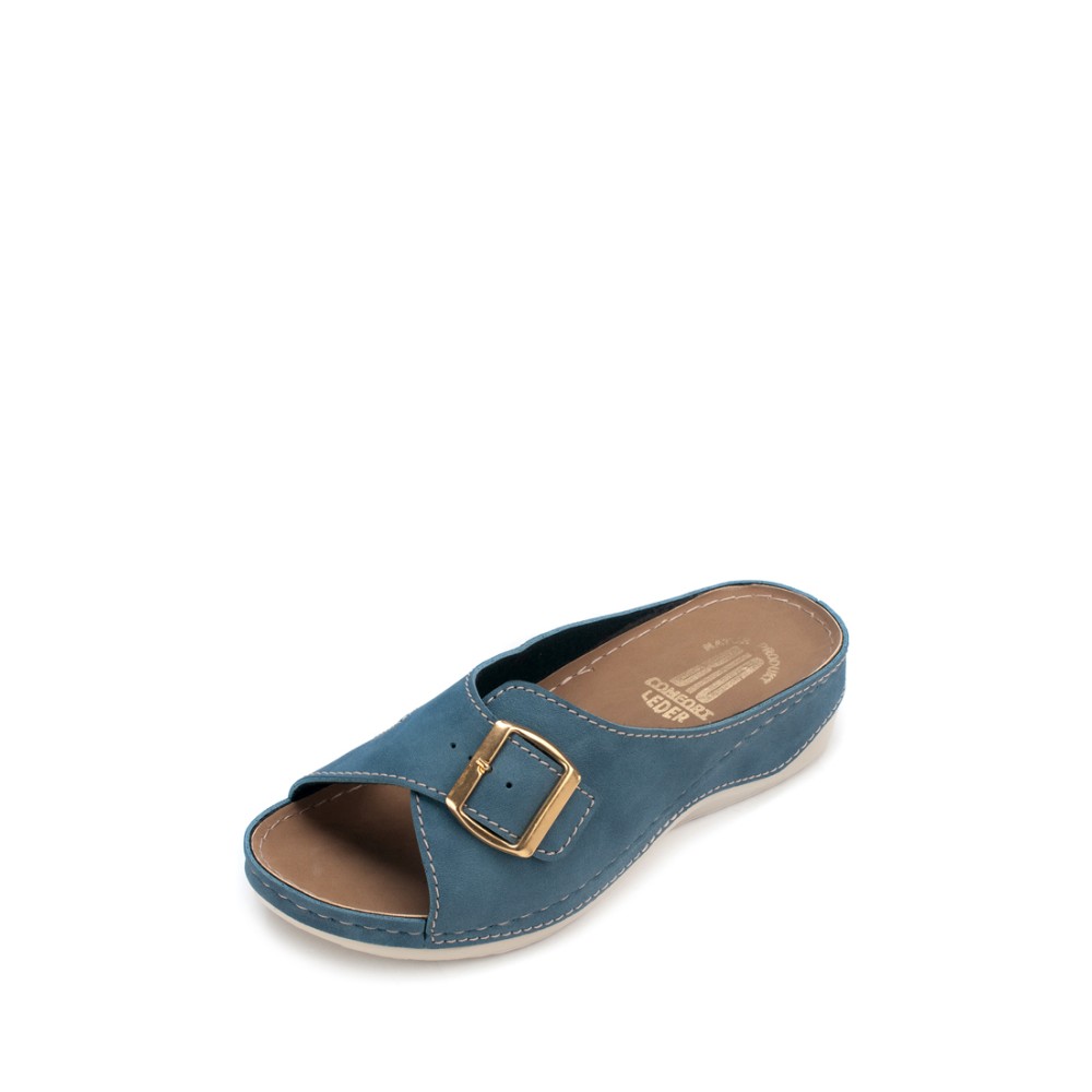 Сабо повседневные из искуссвенного нубука с открытым носом и ремешком цвет синий джинс