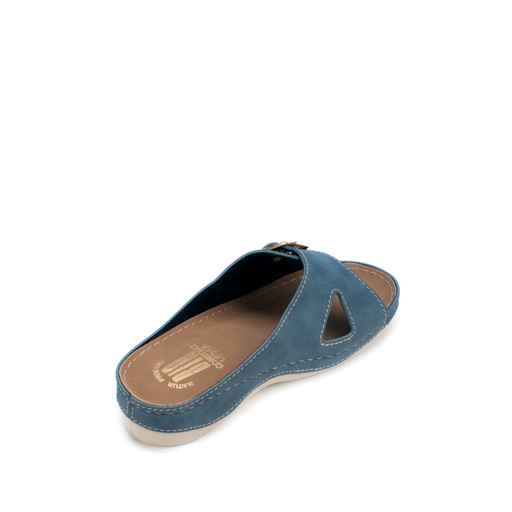Сабо повседневные из искуссвенного нубука с открытым носом и ремешком цвет синий джинс