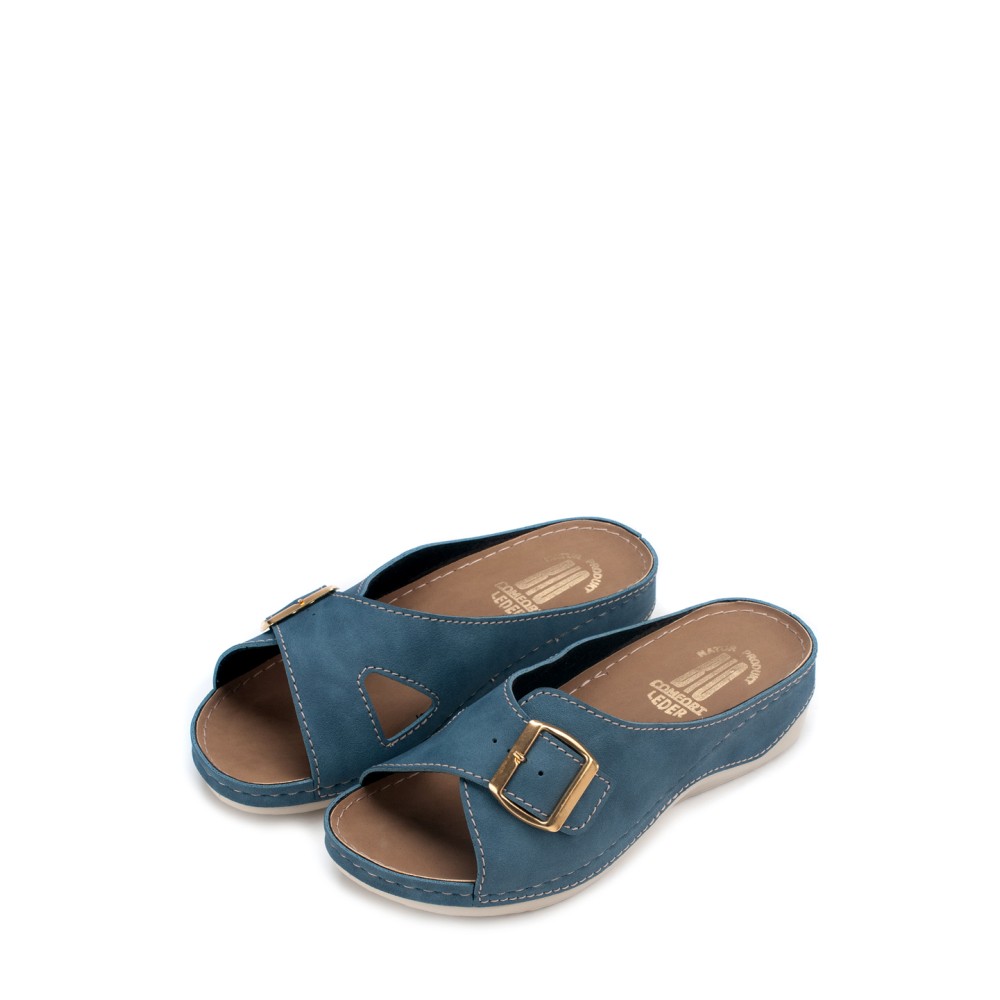 Сабо повседневные из искуссвенного нубука с открытым носом и ремешком цвет синий джинс