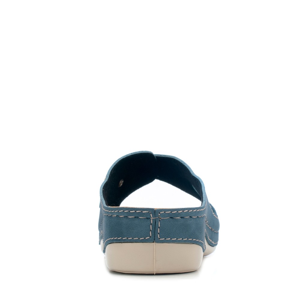 Сабо повседневные из искуссвенного нубука с открытым носом и ремешком цвет синий джинс