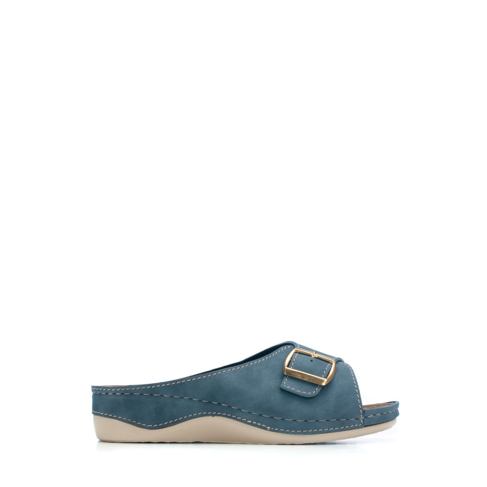 Сабо повседневные из искуссвенного нубука с открытым носом и ремешком цвет синий джинс