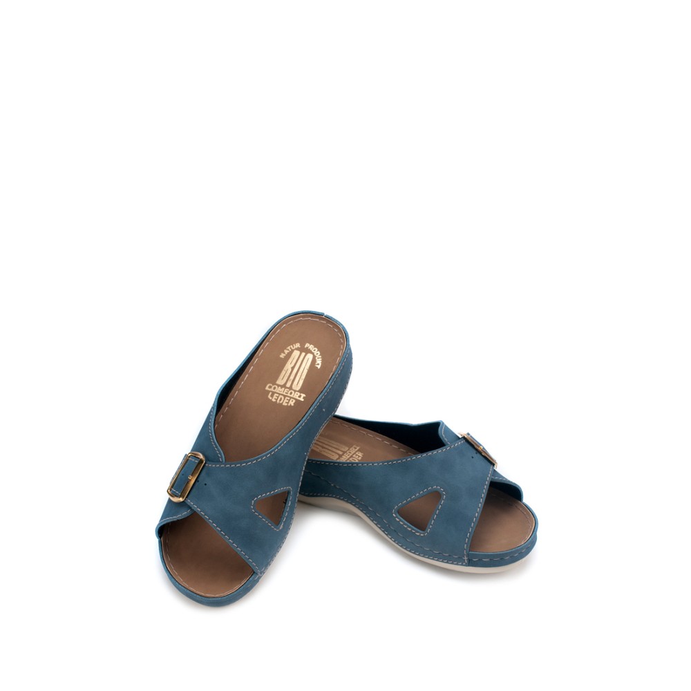 Сабо повседневные из искуссвенного нубука с открытым носом и ремешком цвет синий джинс