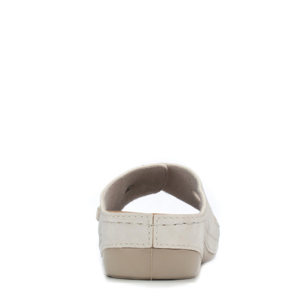 Сабо повседневные из искуссвенного нубука с открытым носом и ремешком цвет белый