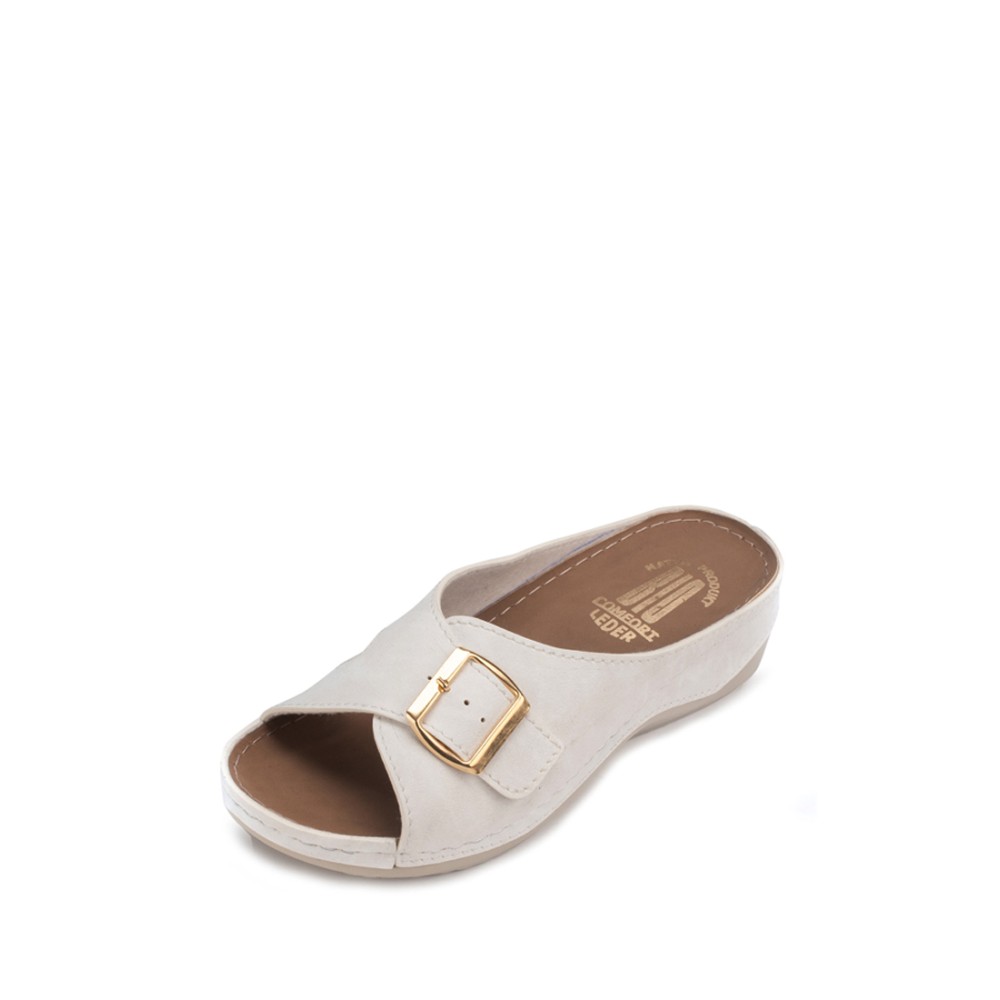 Сабо повседневные из искуссвенного нубука с открытым носом и ремешком цвет белый