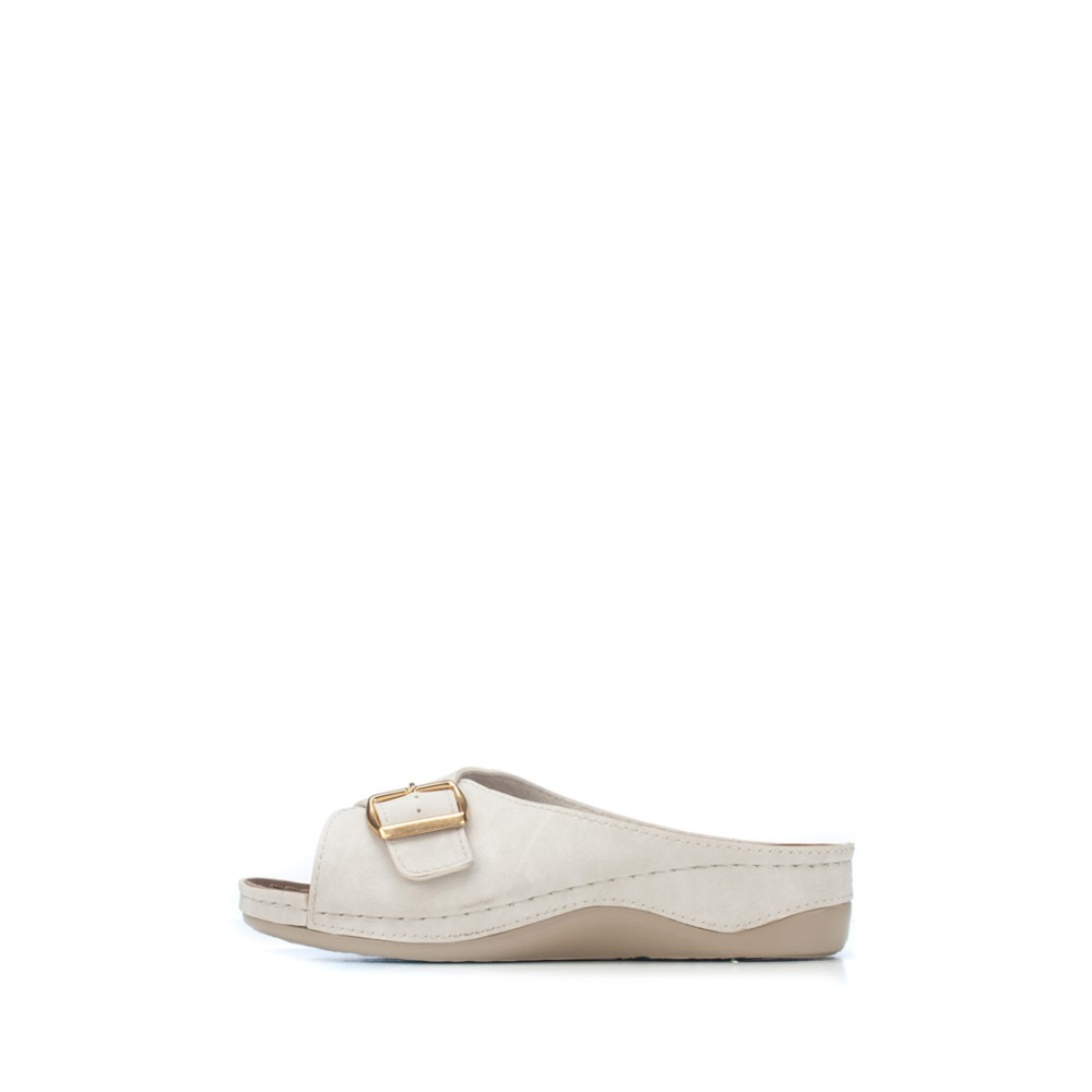 Сабо повседневные из искуссвенного нубука с открытым носом и ремешком цвет белый