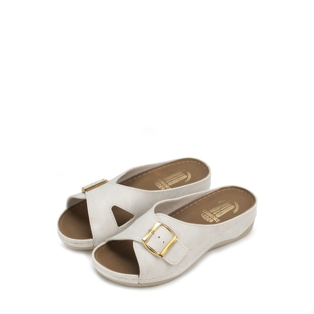 Сабо повседневные из искуссвенного нубука с открытым носом и ремешком цвет белый