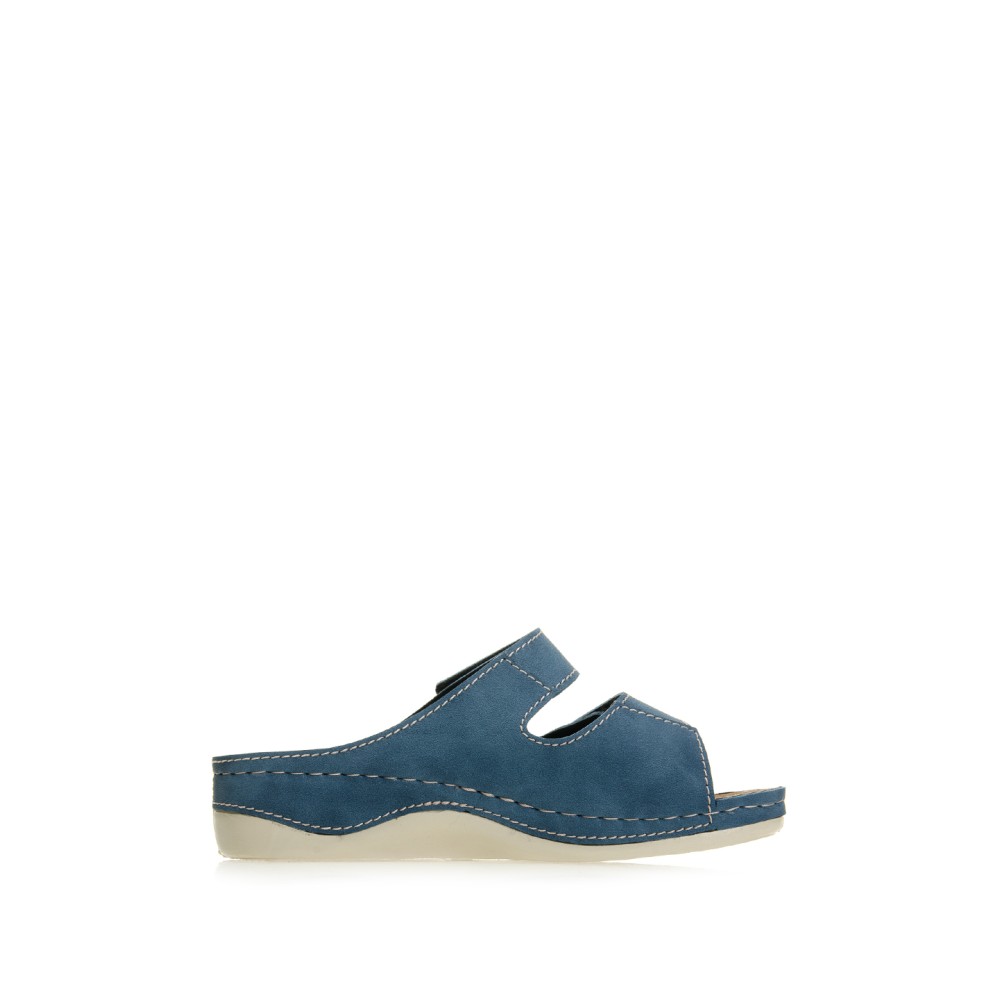 Сабо женские на каждый день из искуссвенного нубука с открытым носом цвет синий джинс