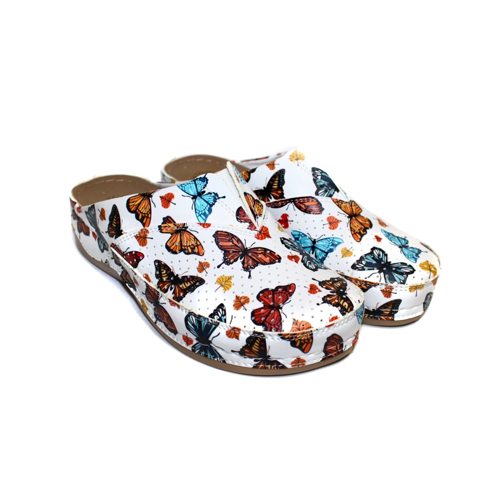 Сабо женские из искусственной кожи с принтом бабочек на стельке из нубука