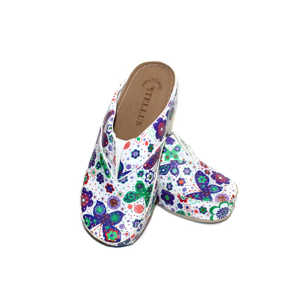 Сабо женские из искусственной кожи в цветочный принт на стельке из нубука