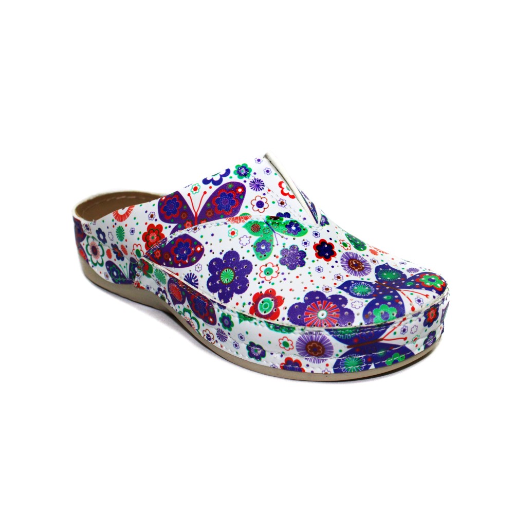 Сабо женские из искусственной кожи в цветочный принт на стельке из нубука