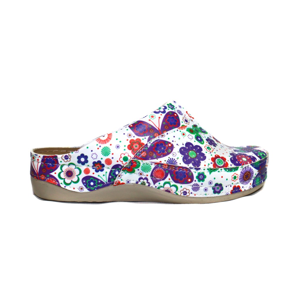 Сабо женские из искусственной кожи в цветочный принт на стельке из нубука