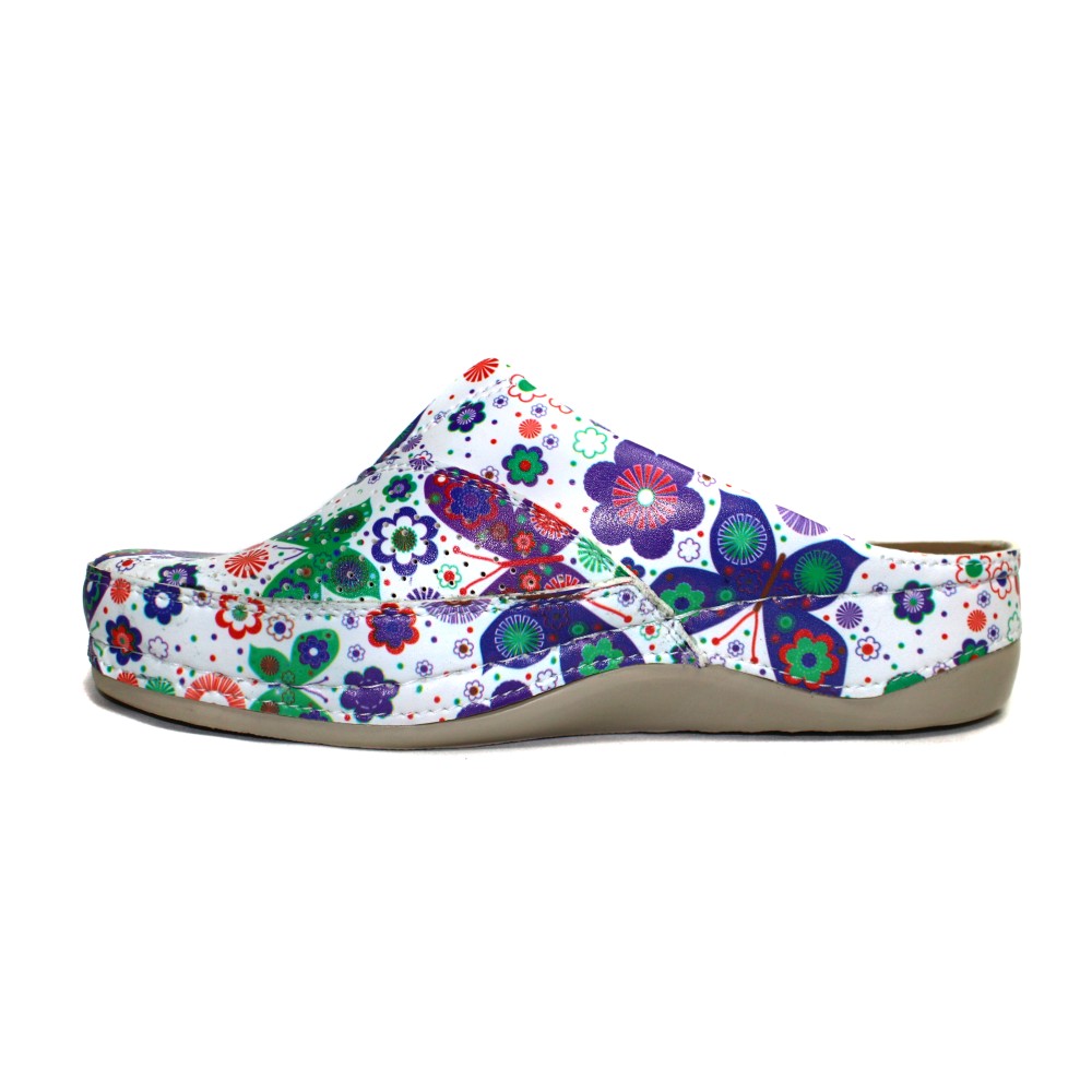 Сабо женские из искусственной кожи в цветочный принт на стельке из нубука