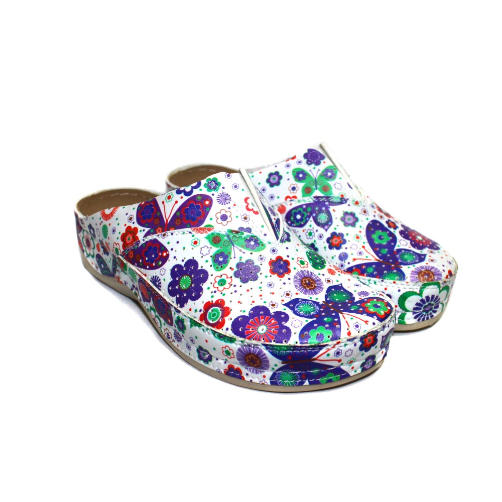 Сабо женские из искусственной кожи в цветочный принт на стельке из нубука