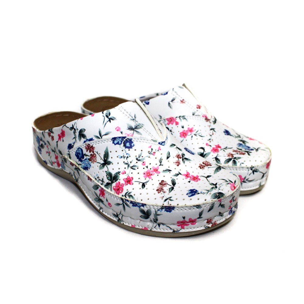 Сабо женские из искусственной кожи в мелкий цветочный принт на стельке из нубука
