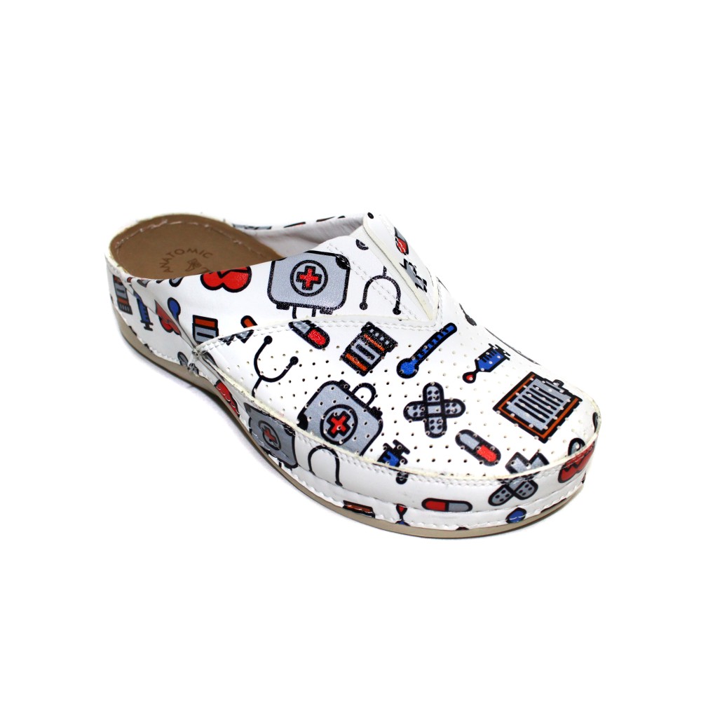 Сабо женские из искусственной кожи с медицинским принтом на стельке из нубука