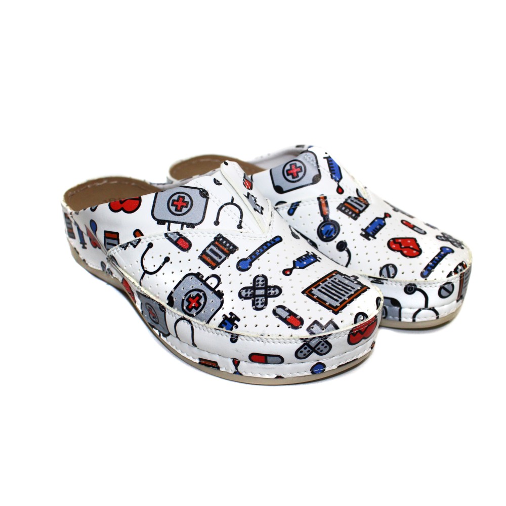 Сабо женские из искусственной кожи с медицинским принтом на стельке из нубука