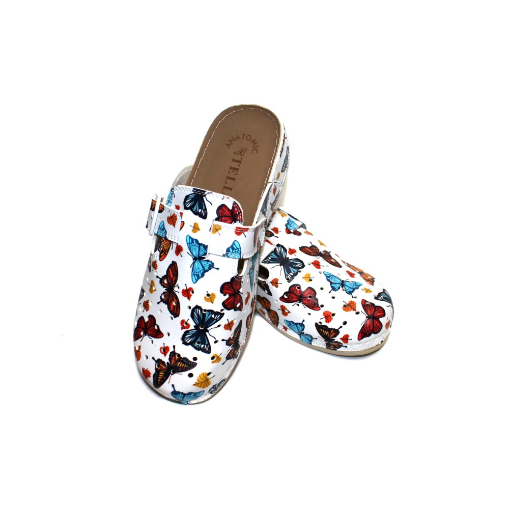 Сабо женские из искусственной кожи с принтом бабочек и ремешком на стельке из нубука