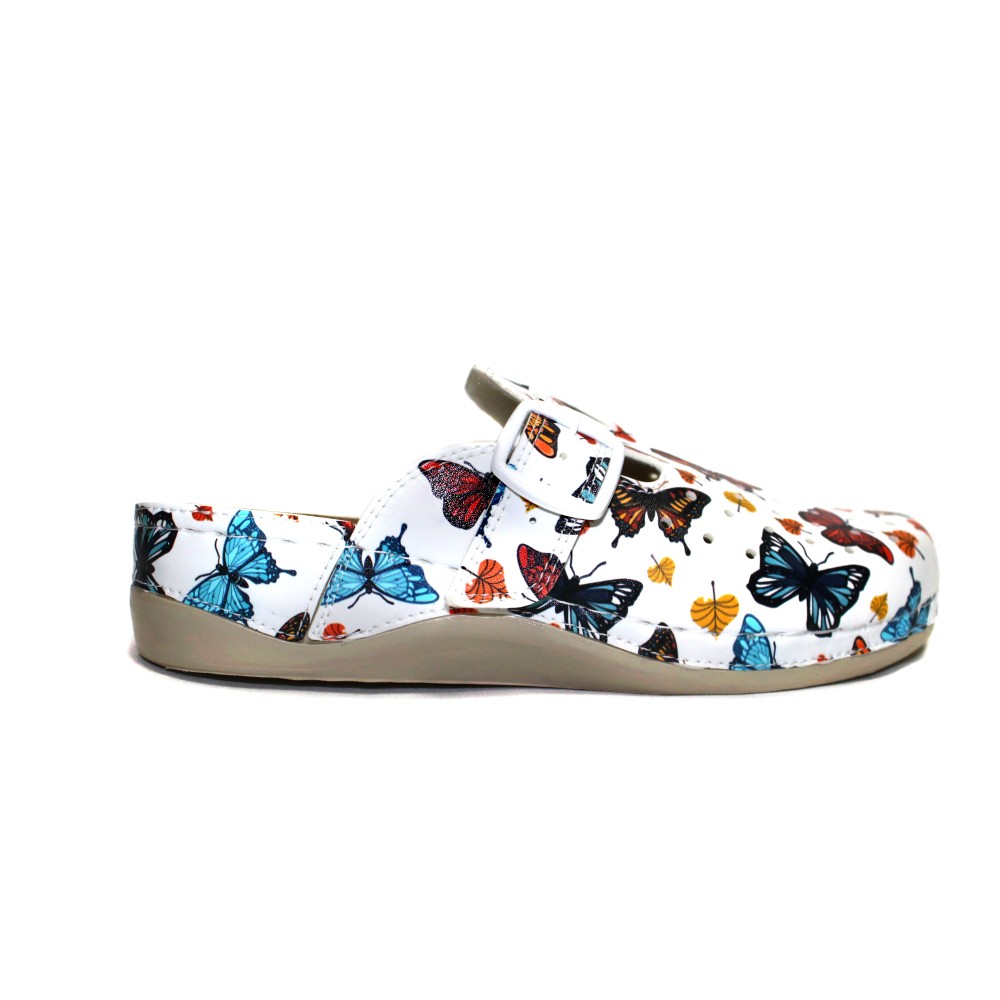 Сабо женские из искусственной кожи с принтом бабочек и ремешком на стельке из нубука