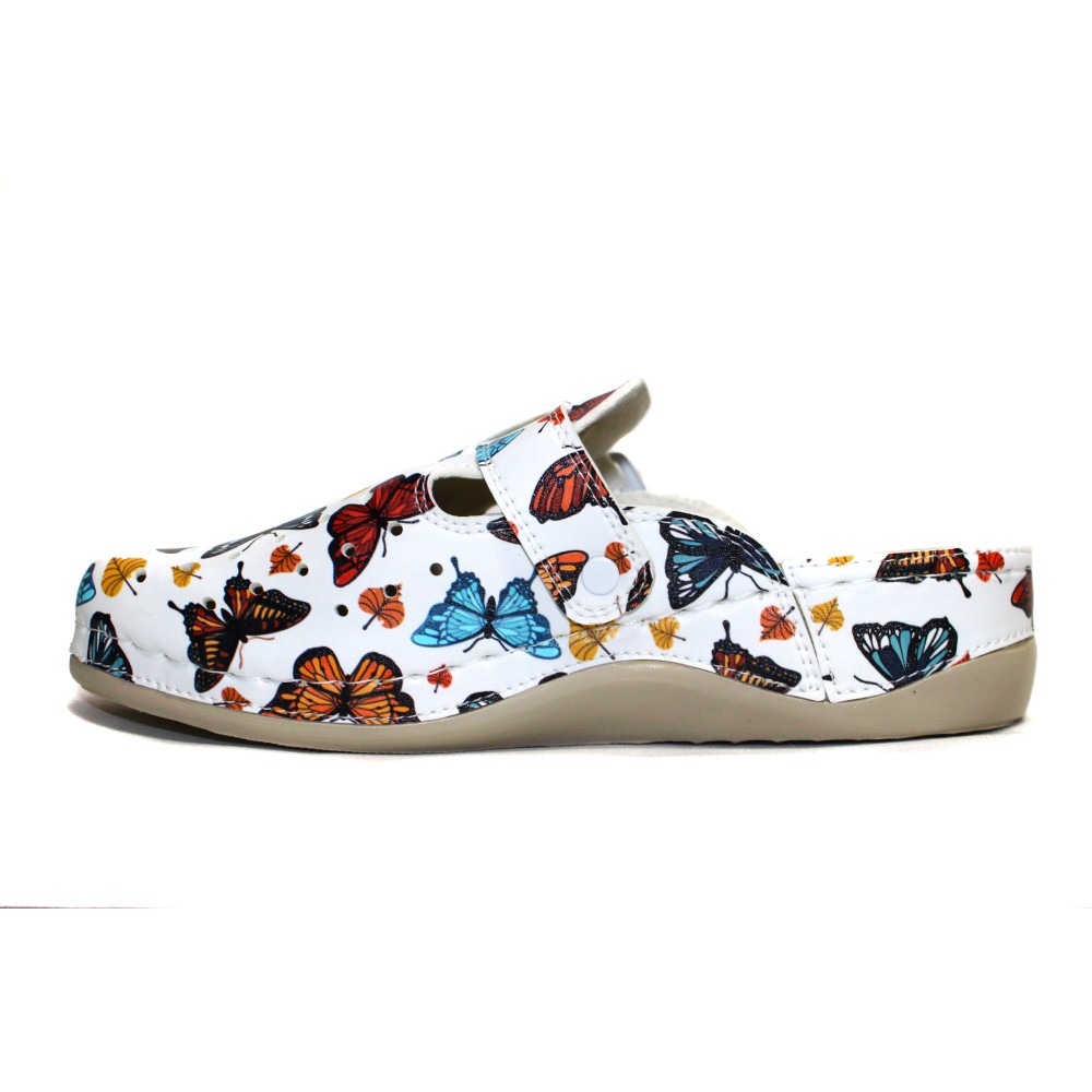 Сабо женские из искусственной кожи с принтом бабочек и ремешком на стельке из нубука