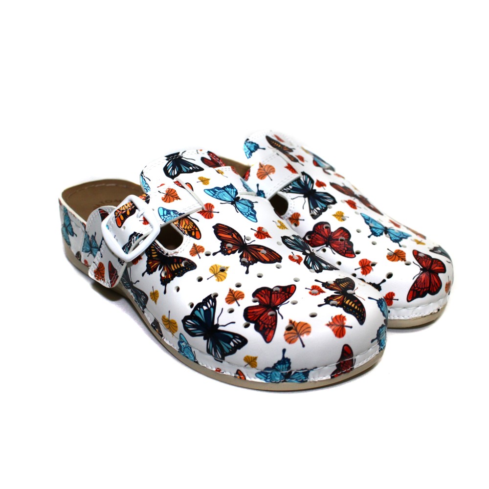 Сабо женские из искусственной кожи с принтом бабочек и ремешком на стельке из нубука