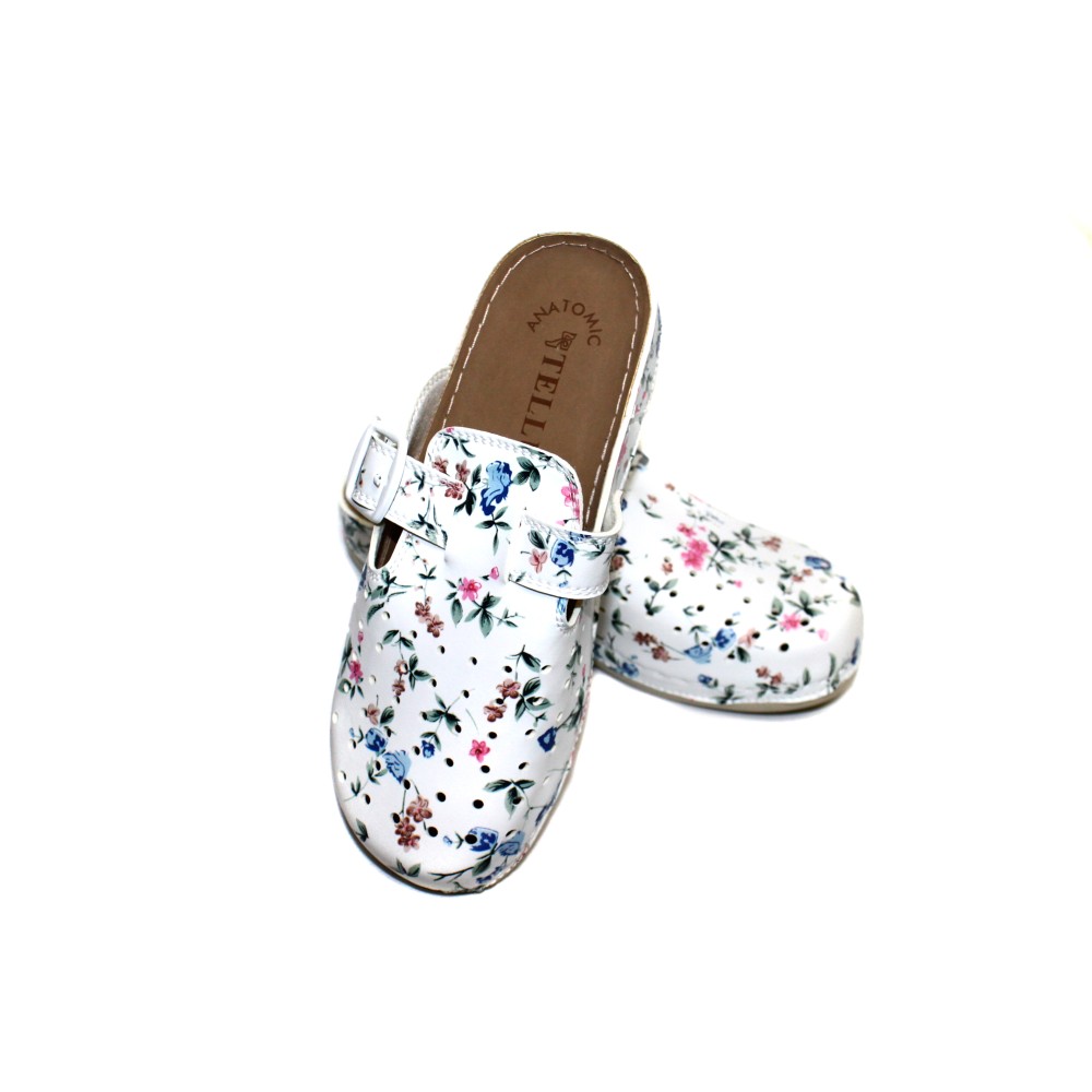 Сабо женские из искусственной кожи с ремешком в мелкий цветочный принт на стельке из нубука