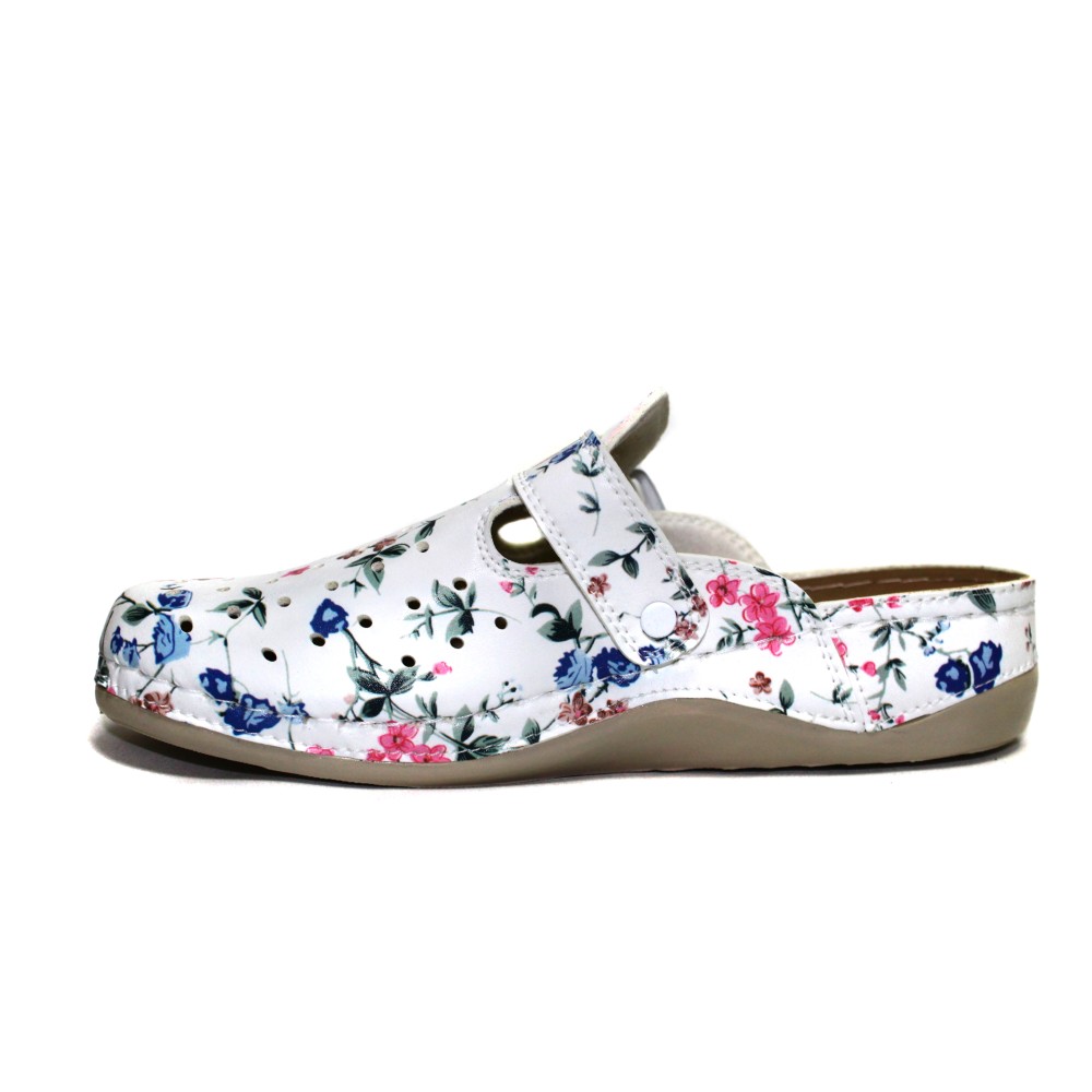 Сабо женские из искусственной кожи с ремешком в мелкий цветочный принт на стельке из нубука