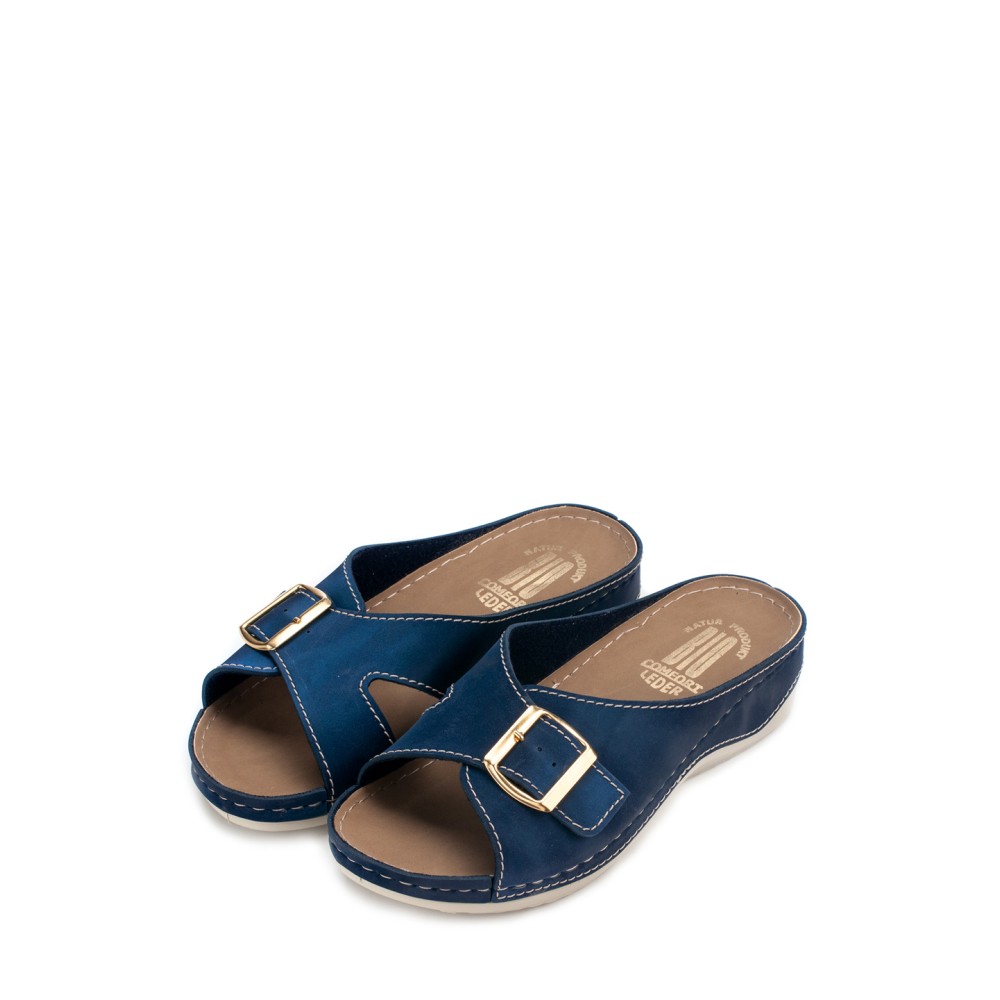 Сабо женские повседневные из искуссвенного нубука с открытым носом цвет синий глянец