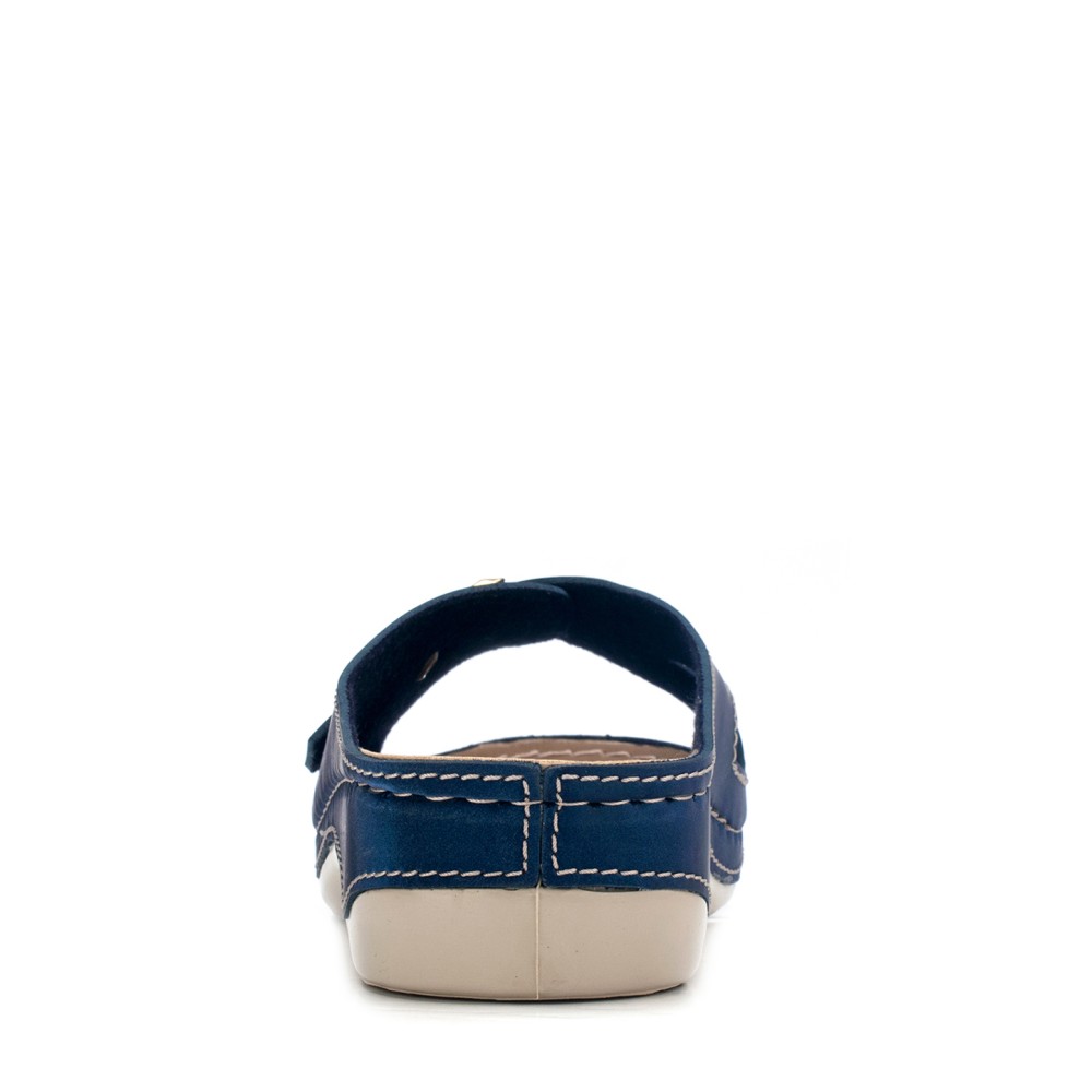 Сабо женские повседневные из искуссвенного нубука с открытым носом цвет синий глянец