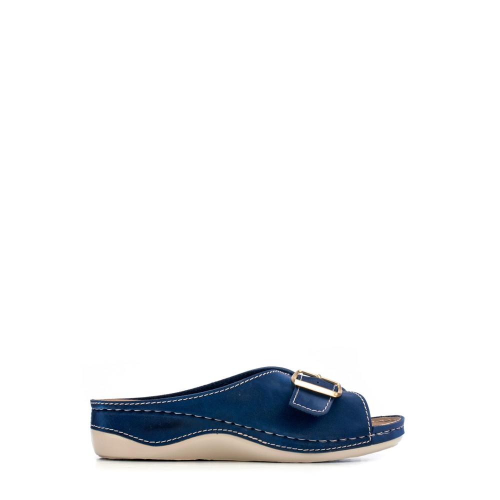 Сабо женские повседневные из искуссвенного нубука с открытым носом цвет синий глянец