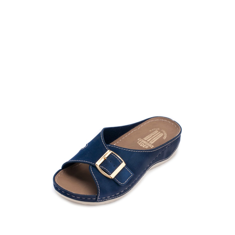 Сабо женские повседневные из искуссвенного нубука с открытым носом цвет синий глянец