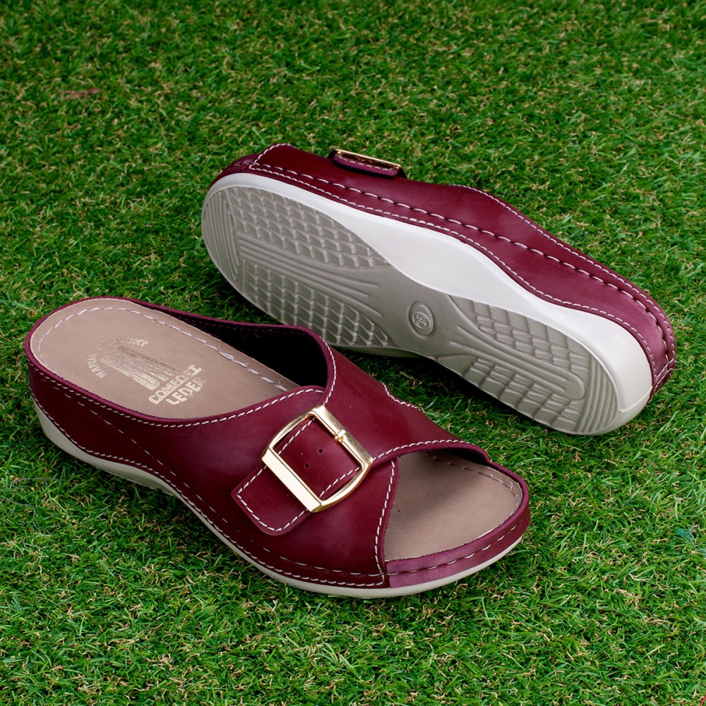 Сабо женские повседневные из искуссвенного нубука с открытым носом цвет бордовый глянец