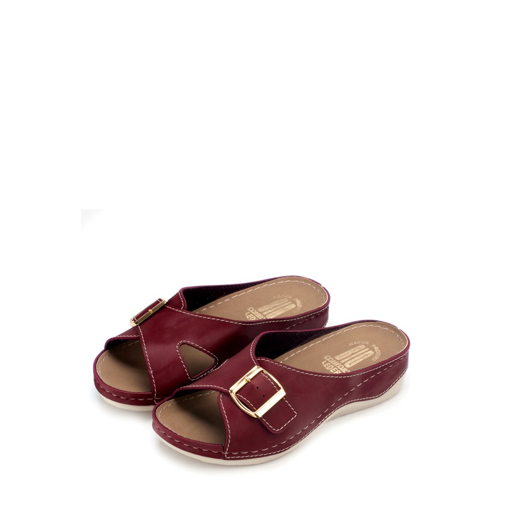 Сабо женские повседневные из искуссвенного нубука с открытым носом цвет бордовый глянец