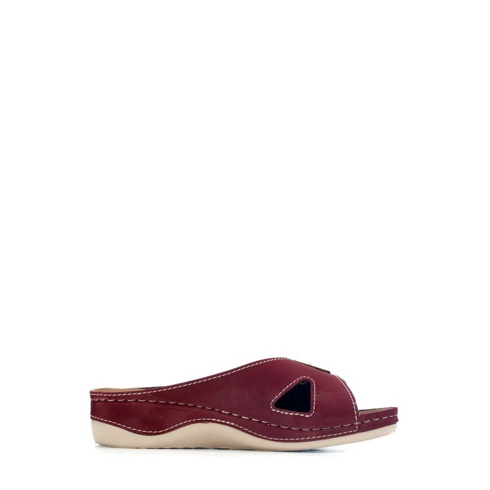 Сабо женские повседневные из искуссвенного нубука с открытым носом цвет бордовый глянец