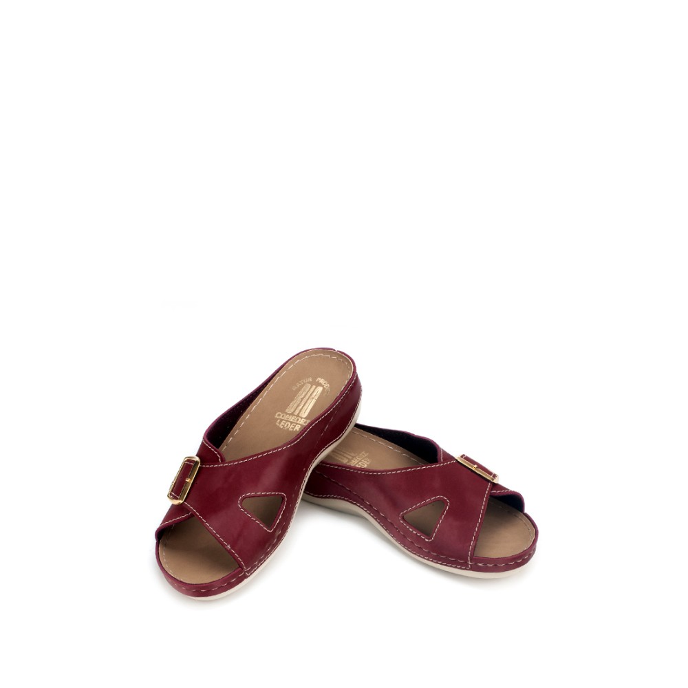 Сабо женские повседневные из искуссвенного нубука с открытым носом цвет бордовый глянец