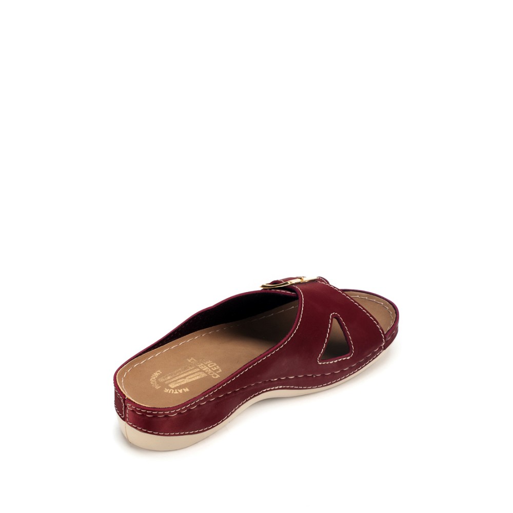 Сабо женские повседневные из искуссвенного нубука с открытым носом цвет бордовый глянец