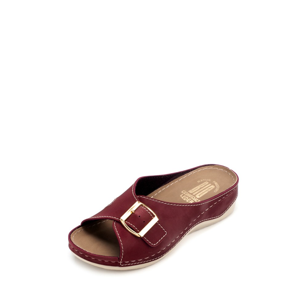 Сабо женские повседневные из искуссвенного нубука с открытым носом цвет бордовый глянец