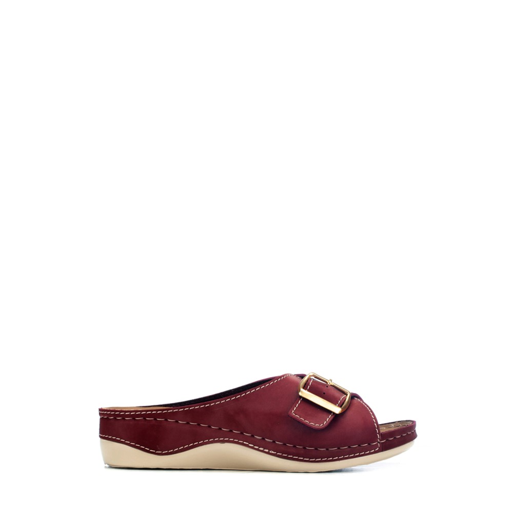 Сабо женские повседневные из искуссвенного нубука с открытым носом цвет бордовый глянец
