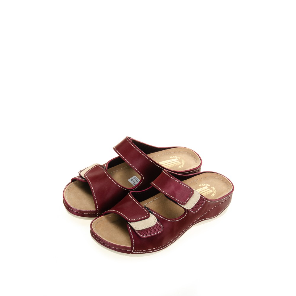 Сабо женские повседневные из искуссвенного нубука на двух липучках с открытым носом цвет бордовый глянец