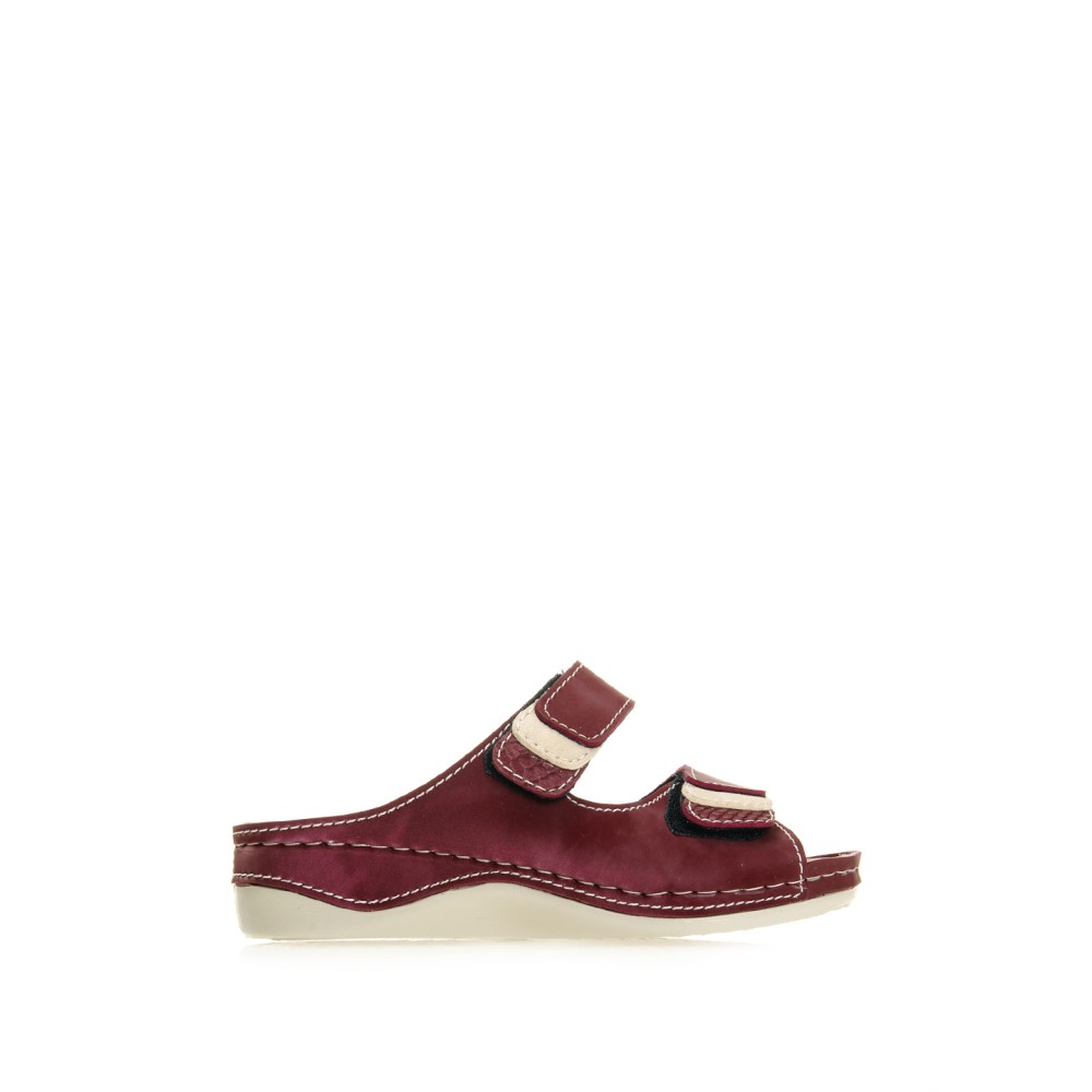 Сабо женские повседневные из искуссвенного нубука на двух липучках с открытым носом цвет бордовый глянец