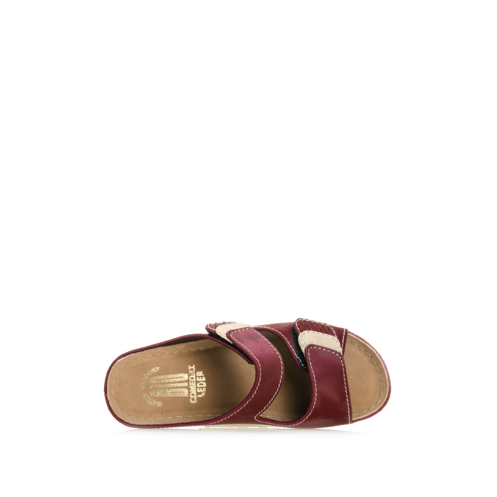 Сабо женские повседневные из искуссвенного нубука на двух липучках с открытым носом цвет бордовый глянец