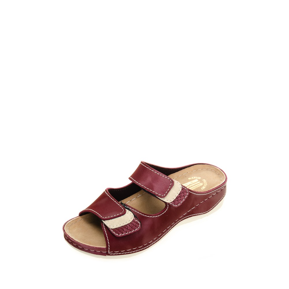 Сабо женские повседневные из искуссвенного нубука на двух липучках с открытым носом цвет бордовый глянец