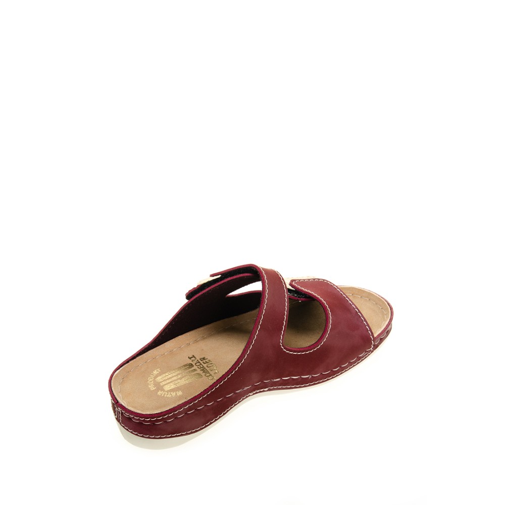 Сабо женские повседневные из искуссвенного нубука на двух липучках с открытым носом цвет бордовый глянец