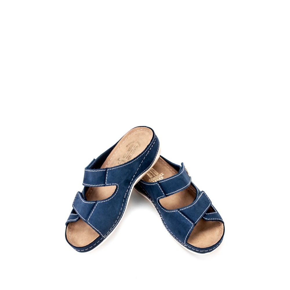 Сабо женские повседневные на липучке из искуссвенного нубука с открытым носом цвет синий глянец