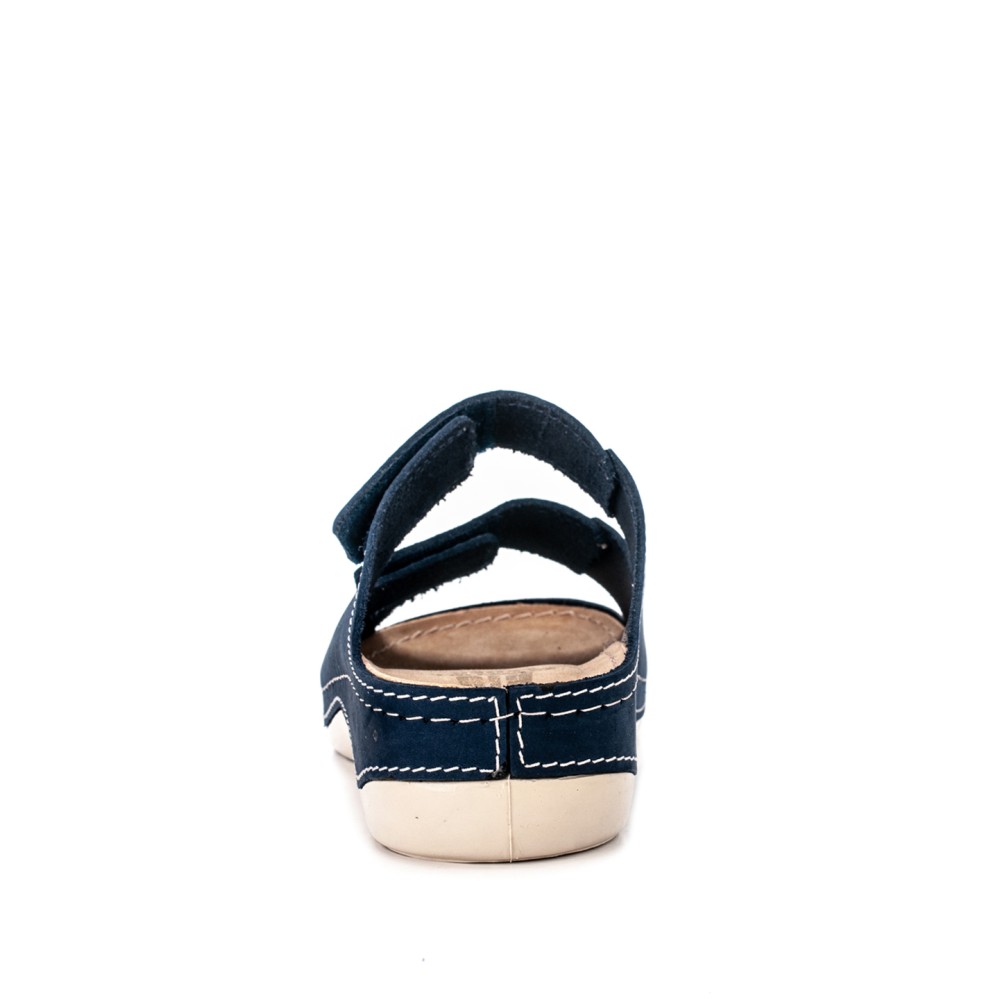 Сабо женские повседневные на липучке из искуссвенного нубука с открытым носом цвет синий глянец